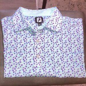 FootJoy Aqua Polo with Purple Floral Print Mens Size Large